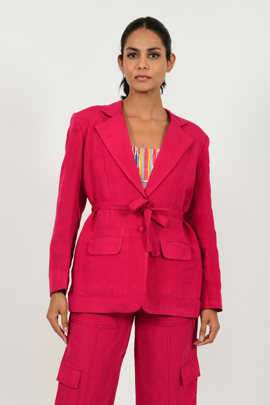 Viva Magenta Linen Cargo Jacket