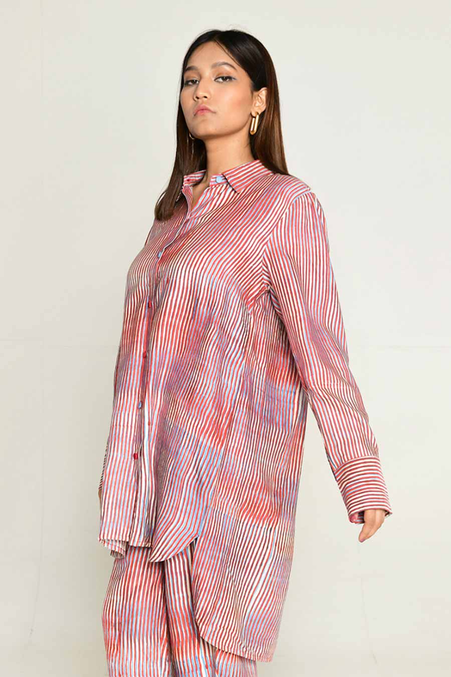Pink Block-Printed High-Low Shirt