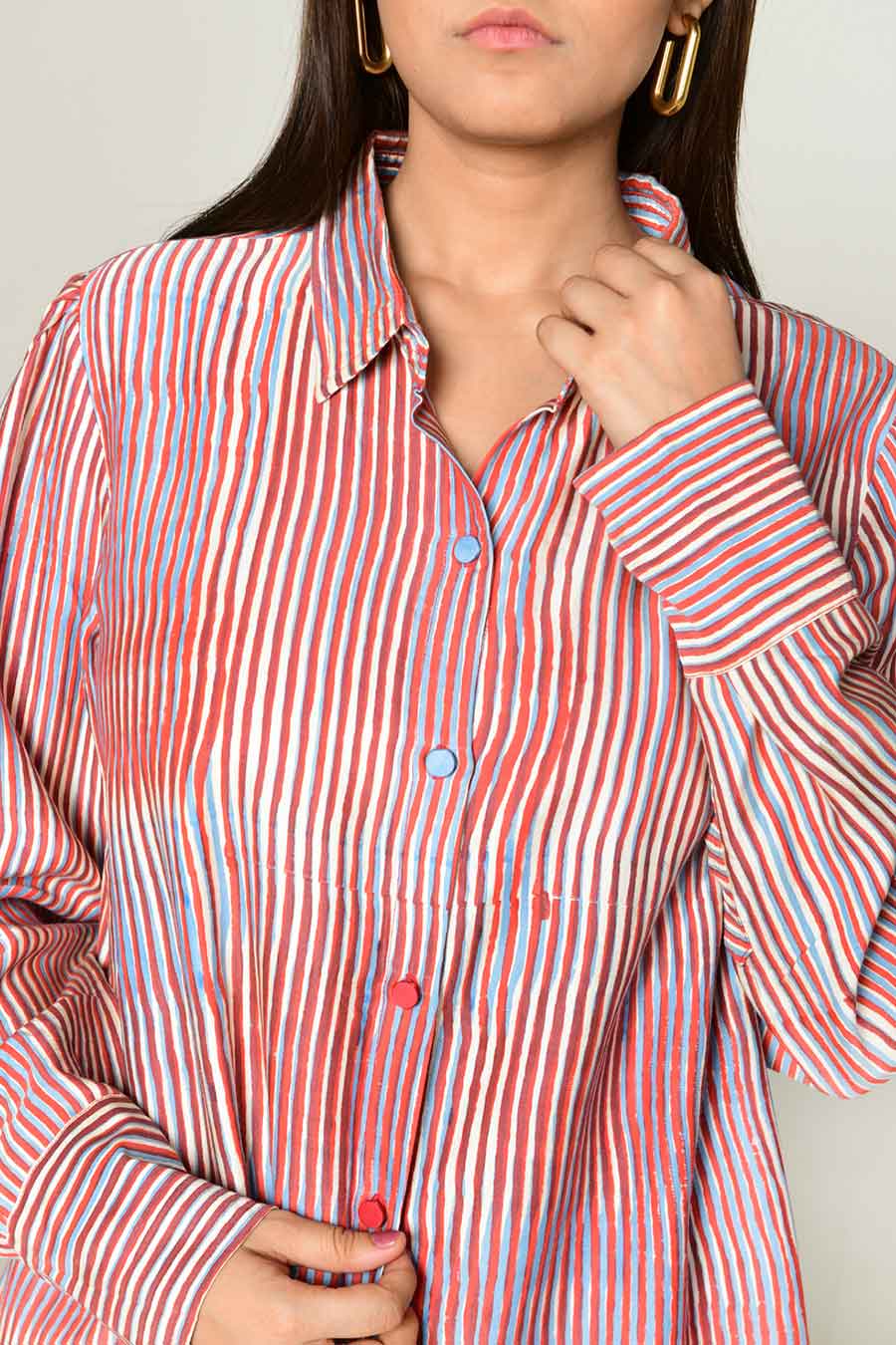 Pink Block-Printed High-Low Shirt