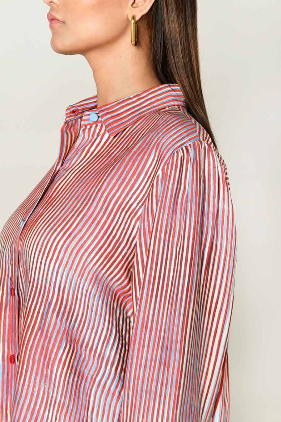 Pink Block-Printed High-Low Shirt