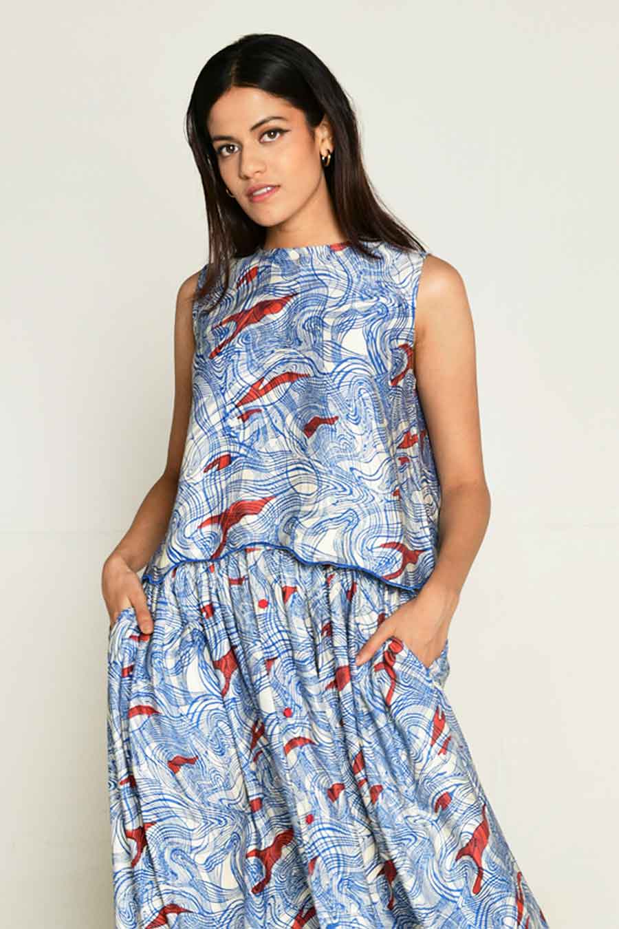 Blue Block-Printed Top