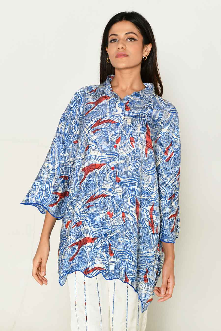 Blue Block-Printed Shirt