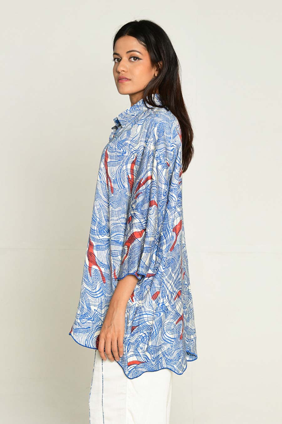Blue Block-Printed Shirt