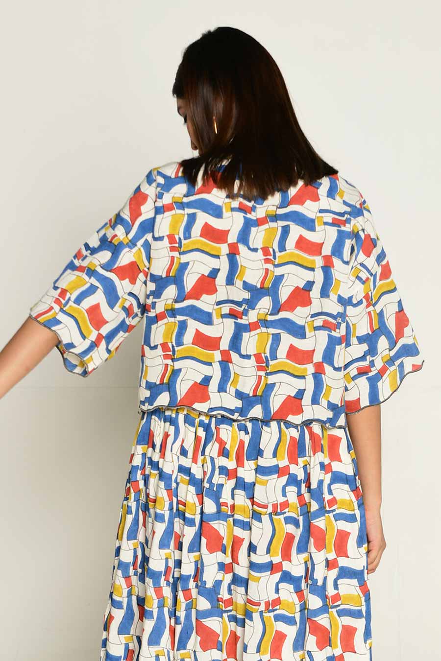 Multicolour Block-Printed Crop Shirt