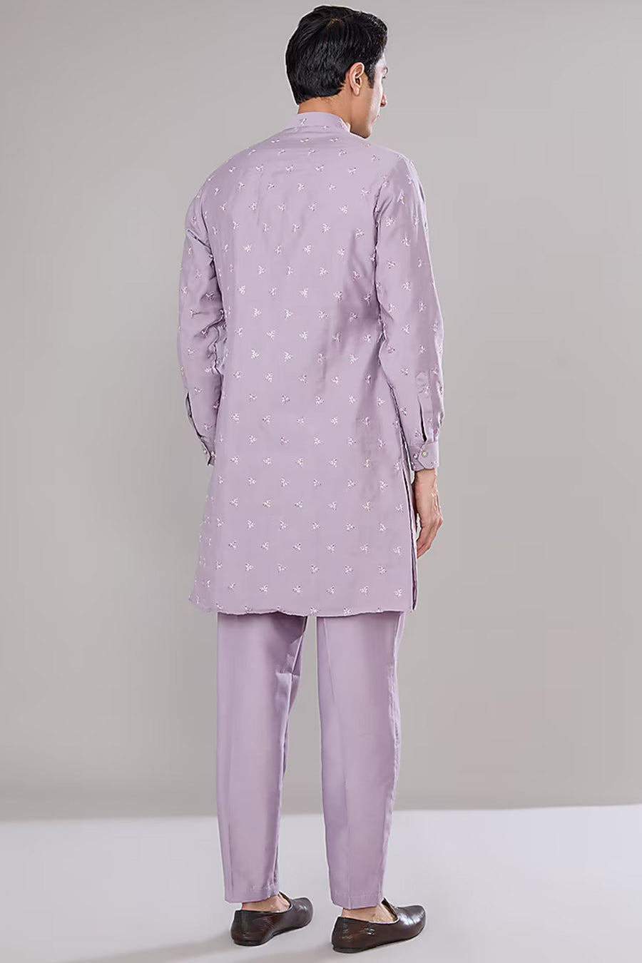 Lavender Kurta Set With Embroidered Long Jacket