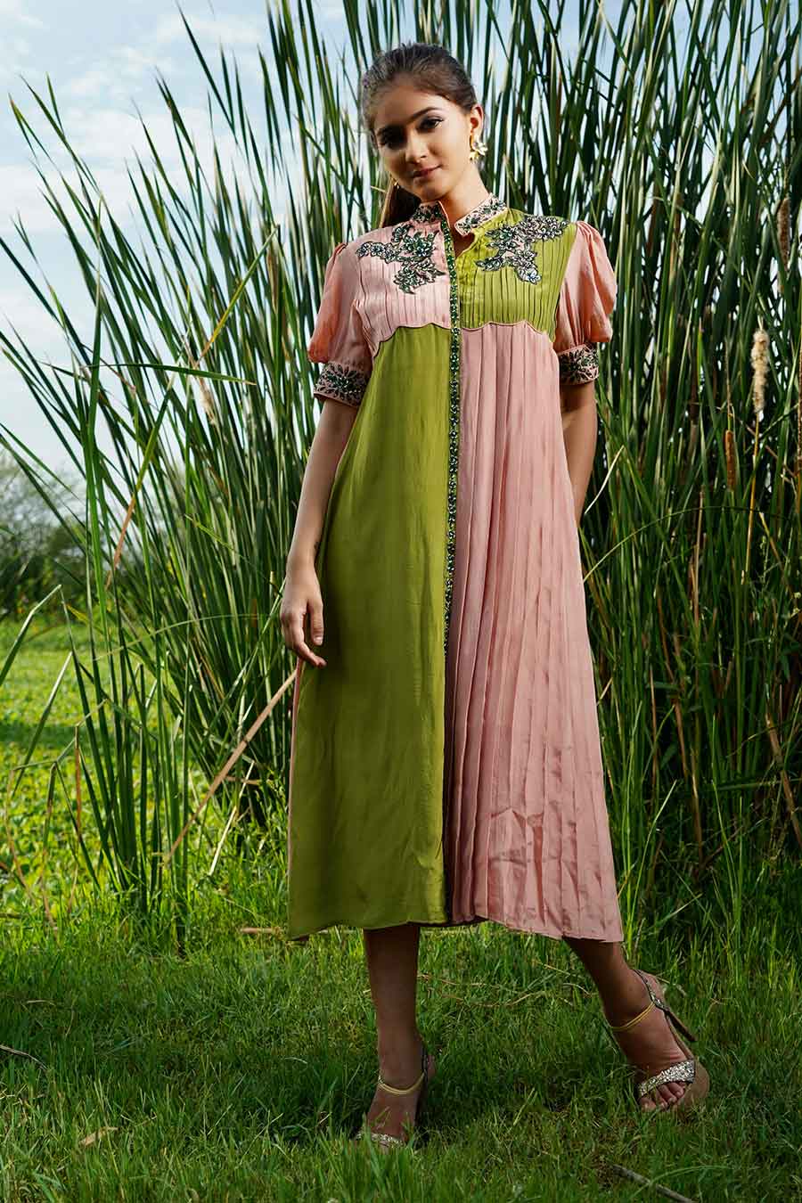 Rossa Pink And Green Tunic Dress - Main Image