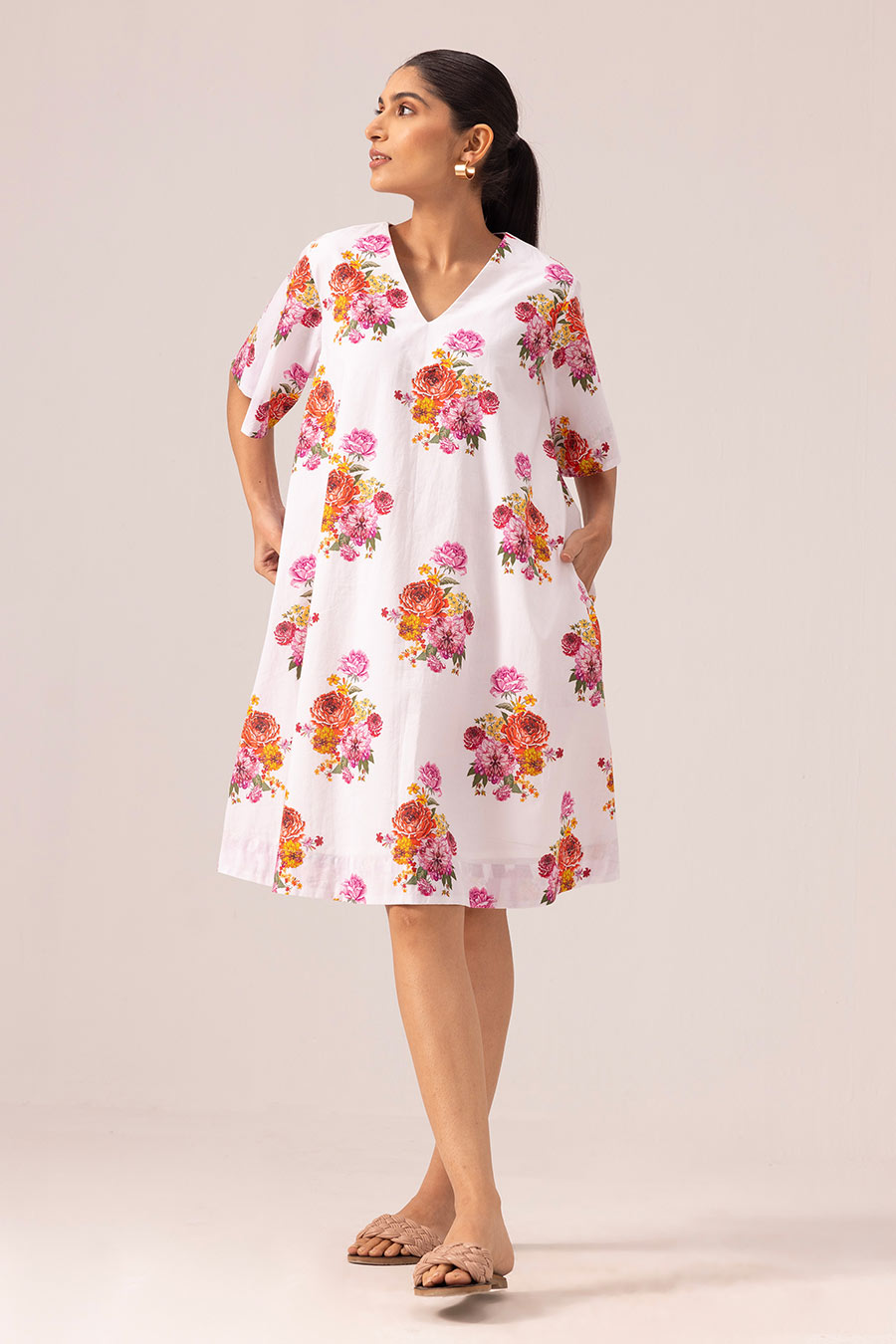 White & Pink Ishani Printed Dress