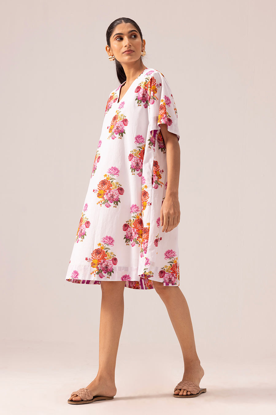 White & Pink Ishani Printed Dress
