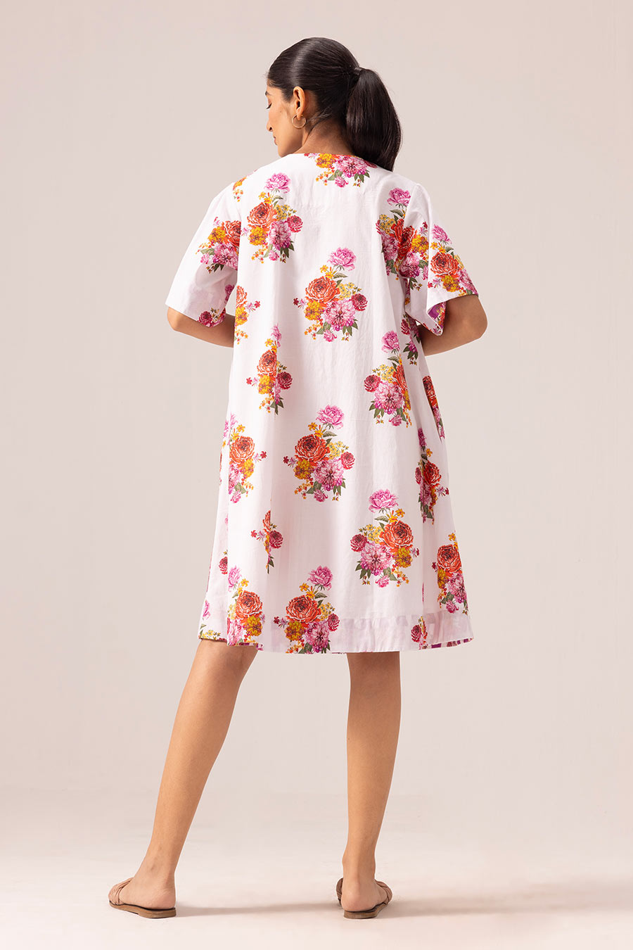 White & Pink Ishani Printed Dress
