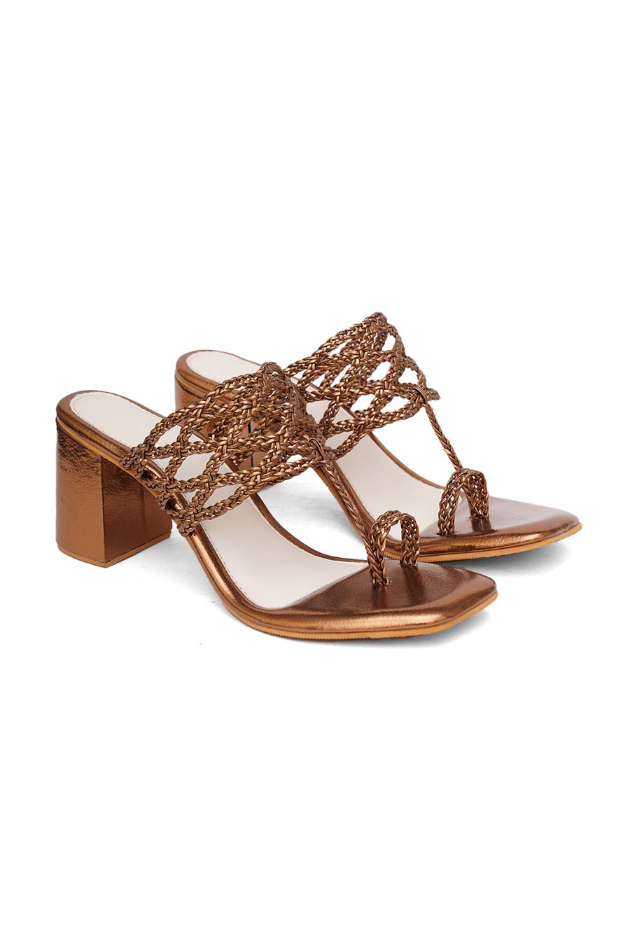 Antique Metallic Gold Braided Kolhapuri Heels