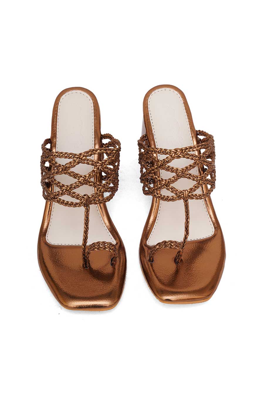 Antique Metallic Gold Braided Kolhapuri Heels