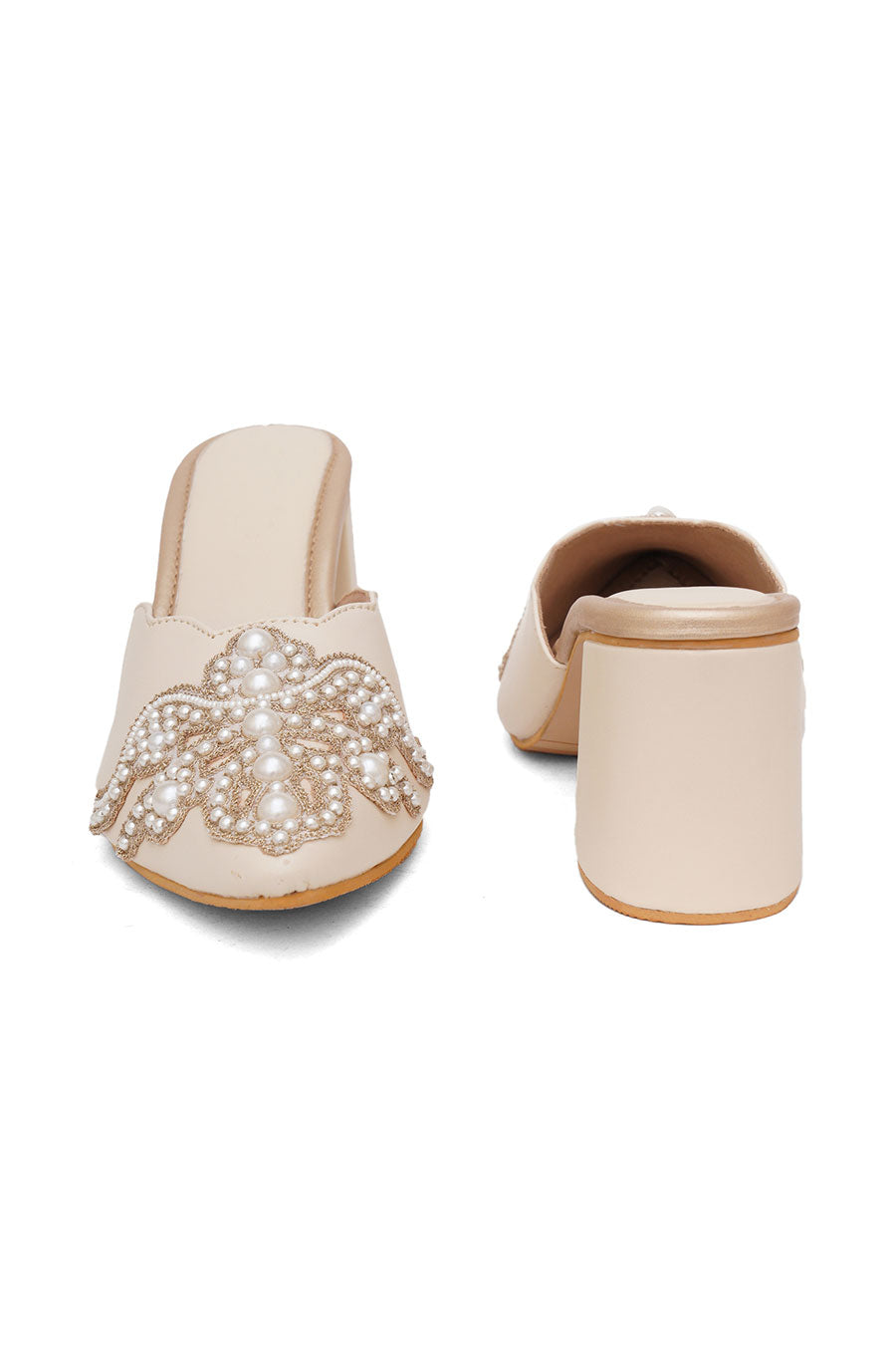 Cream Pearl Pearl Embroidered Heels