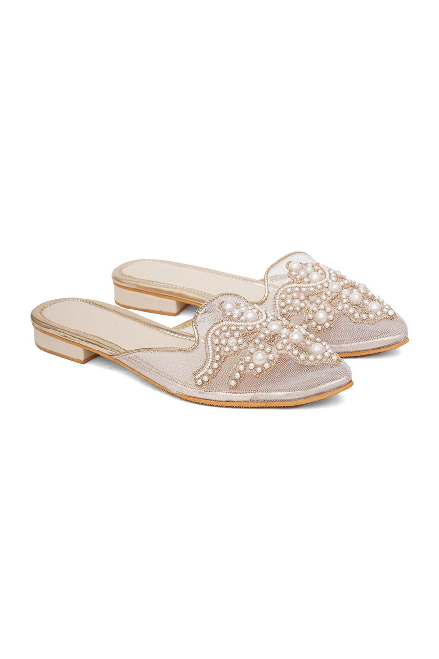 Cream Marylin Pearl Embroidered Flat Mules