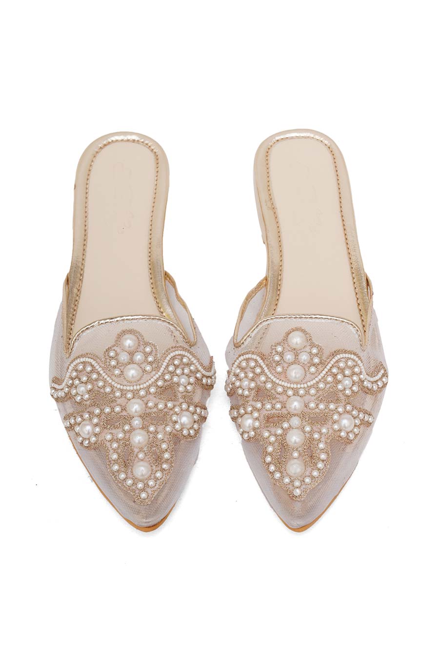 Cream Marylin Pearl Embroidered Flat Mules