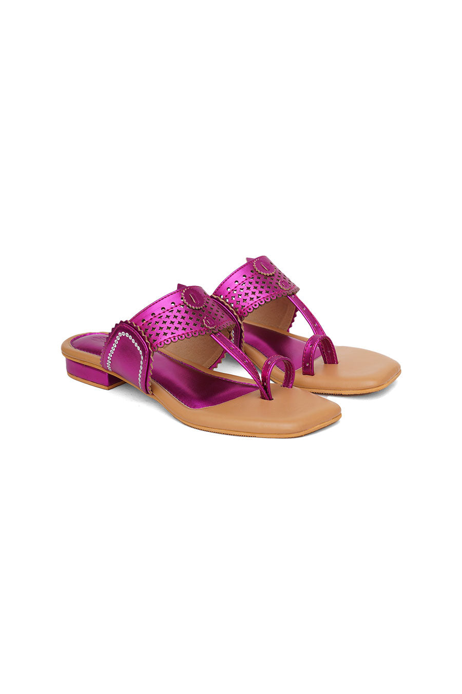 Pink Metallic Embroidered Kolhapuri