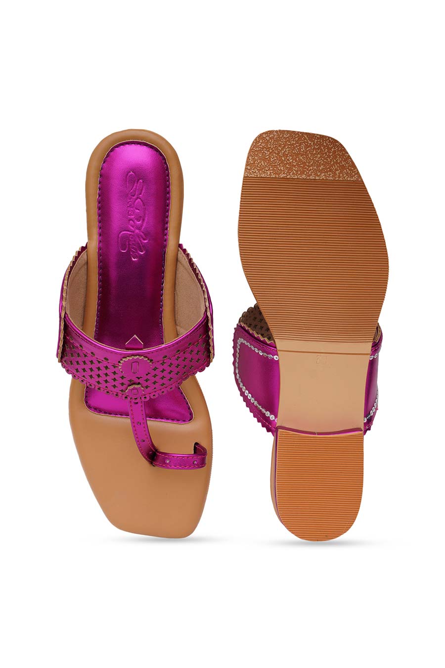 Pink Metallic Embroidered Kolhapuri