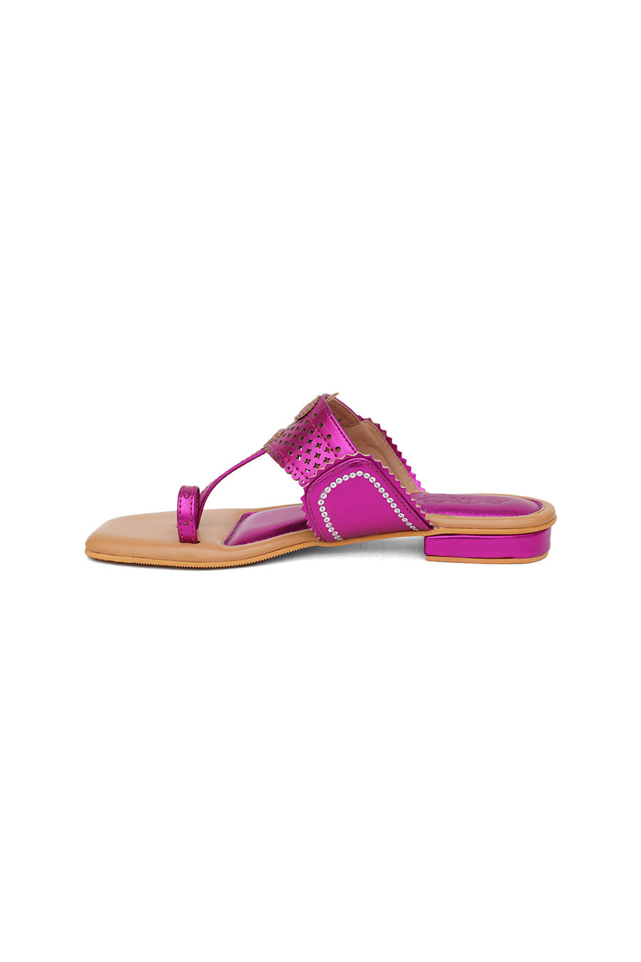 Pink Metallic Embroidered Kolhapuri