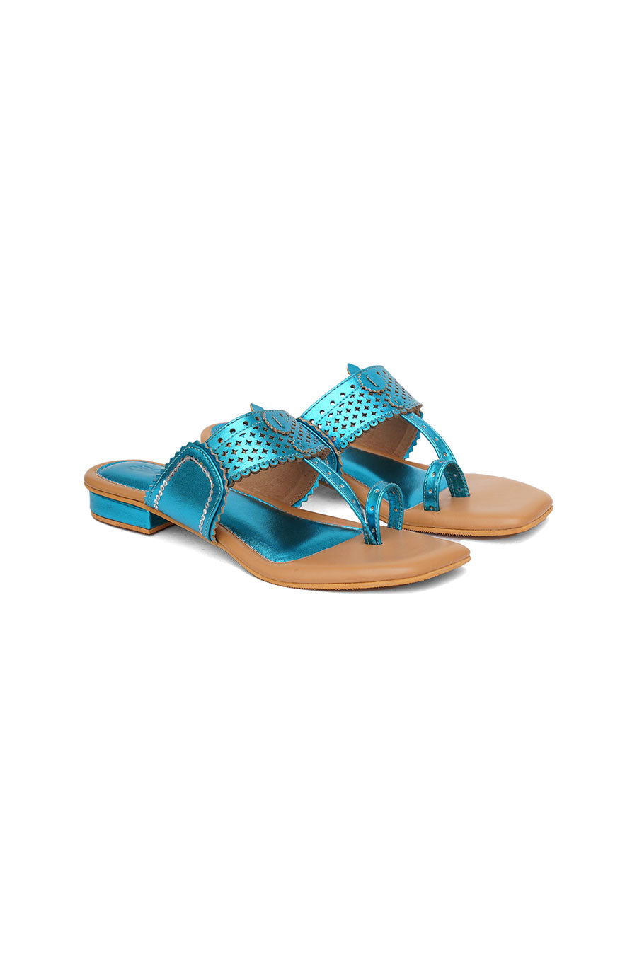 Blue Metallic Embroidered Kolhapuri
