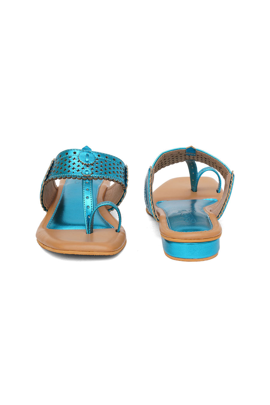 Blue Metallic Embroidered Kolhapuri