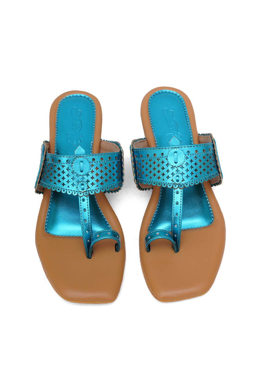 Blue Metallic Embroidered Kolhapuri