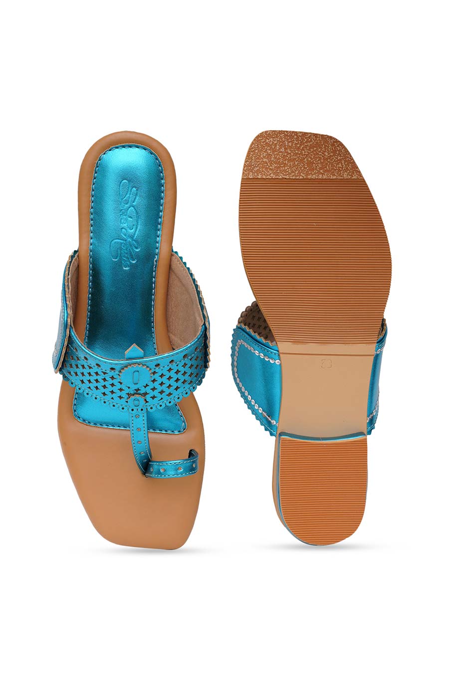 Blue Metallic Embroidered Kolhapuri