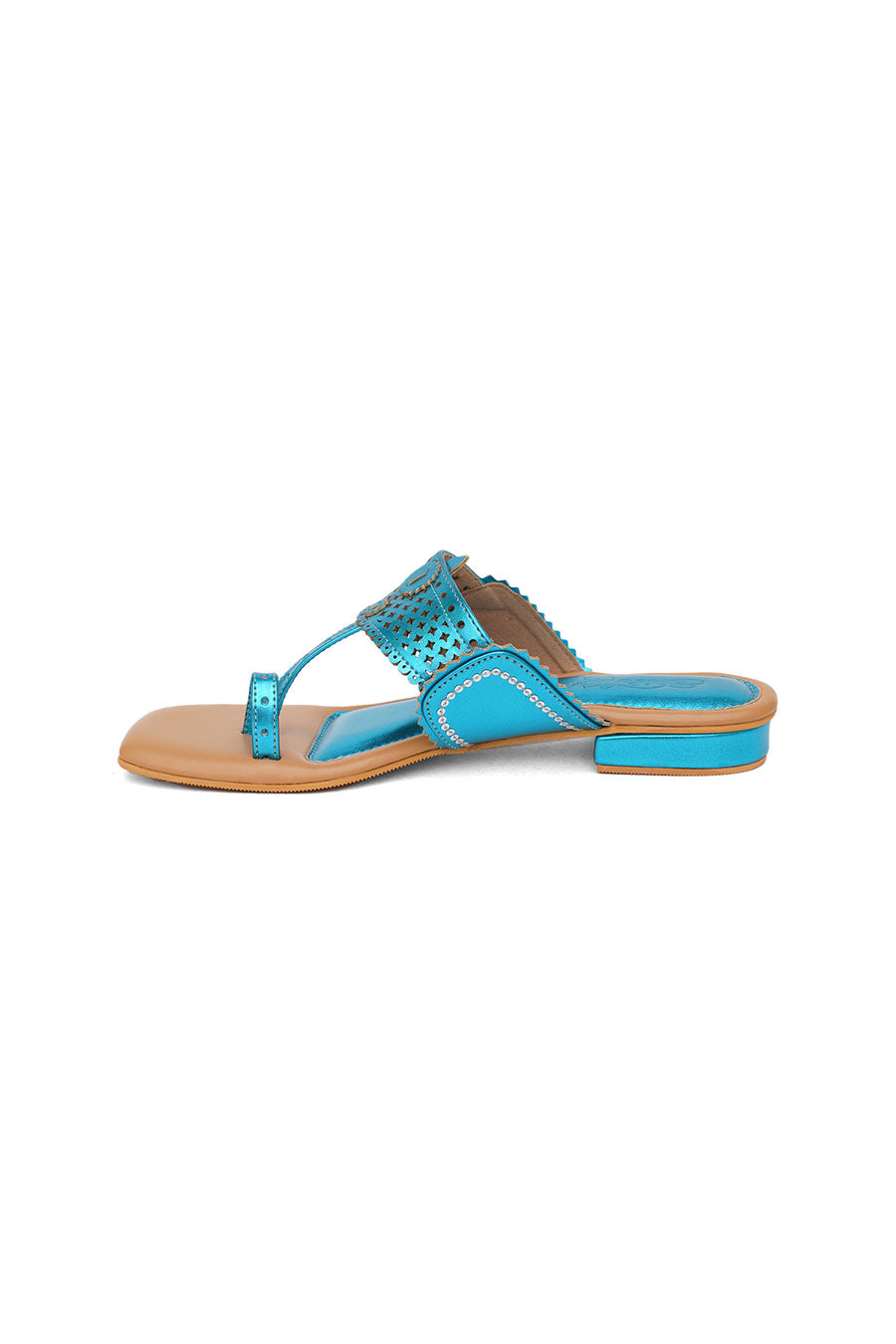 Blue Metallic Embroidered Kolhapuri