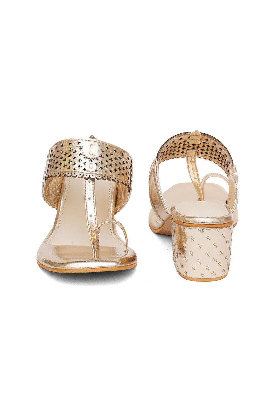 Gold Metallic Embroidered Kolhapuri Heels