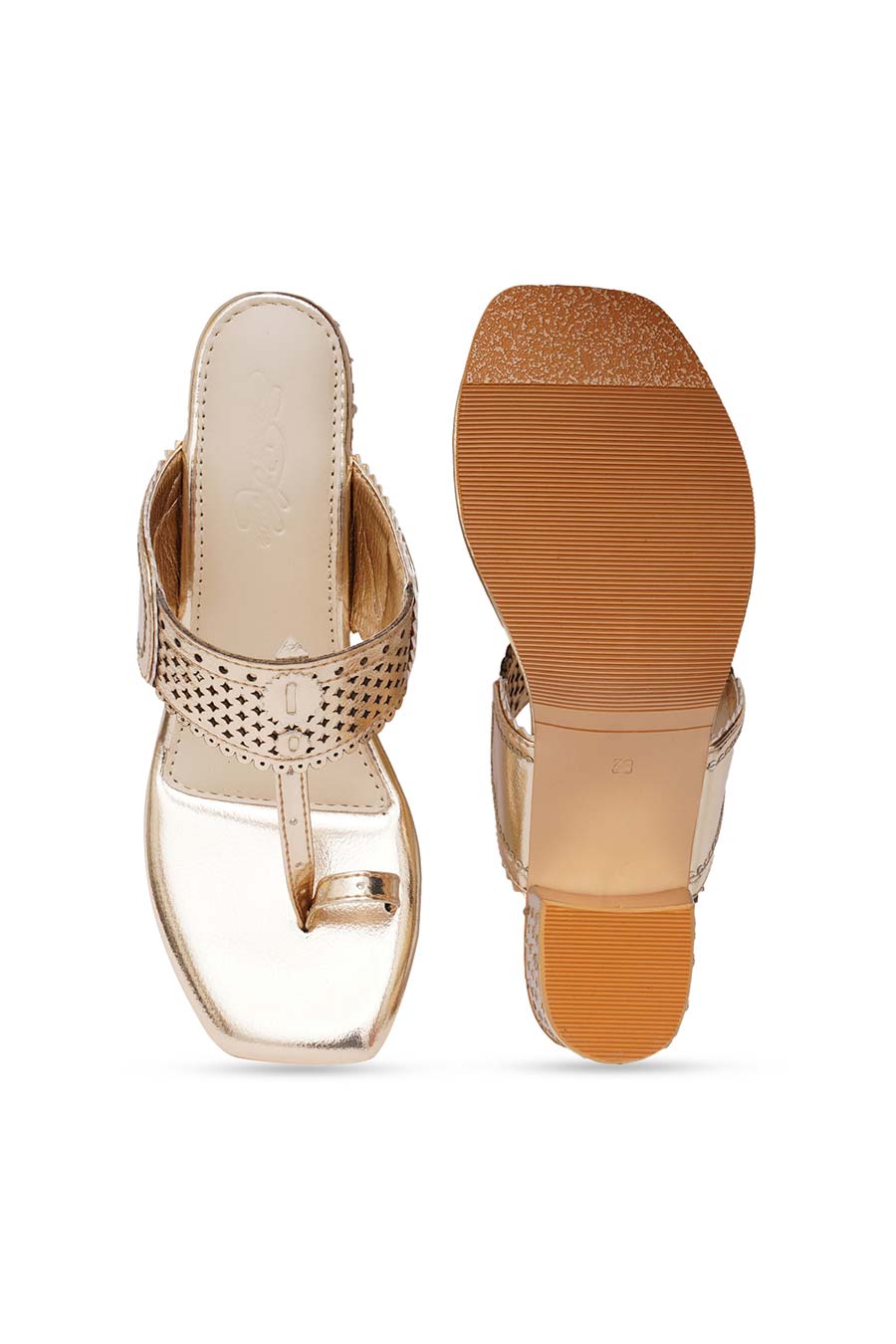 Gold Metallic Embroidered Kolhapuri Heels