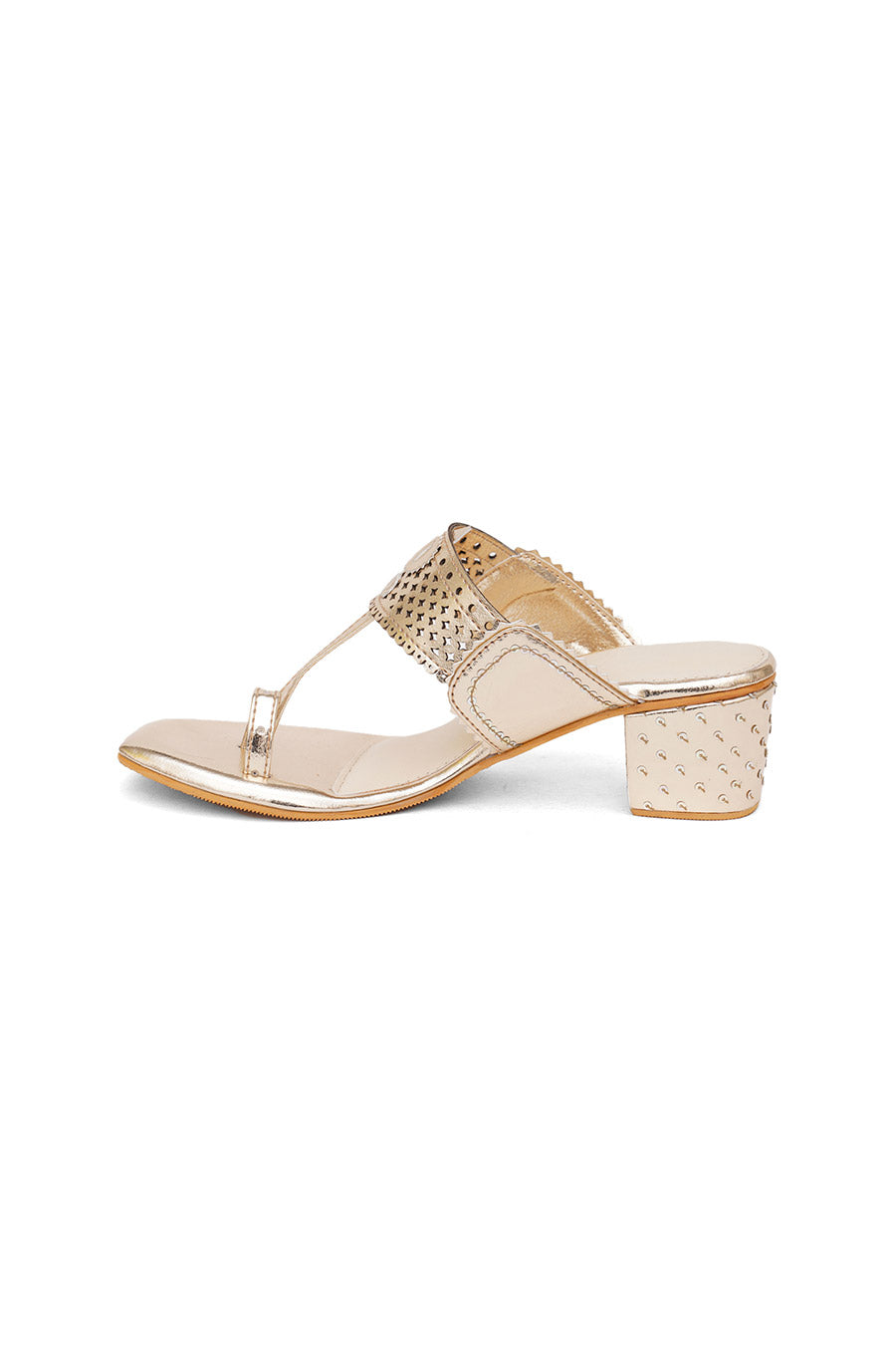 Gold Metallic Embroidered Kolhapuri Heels