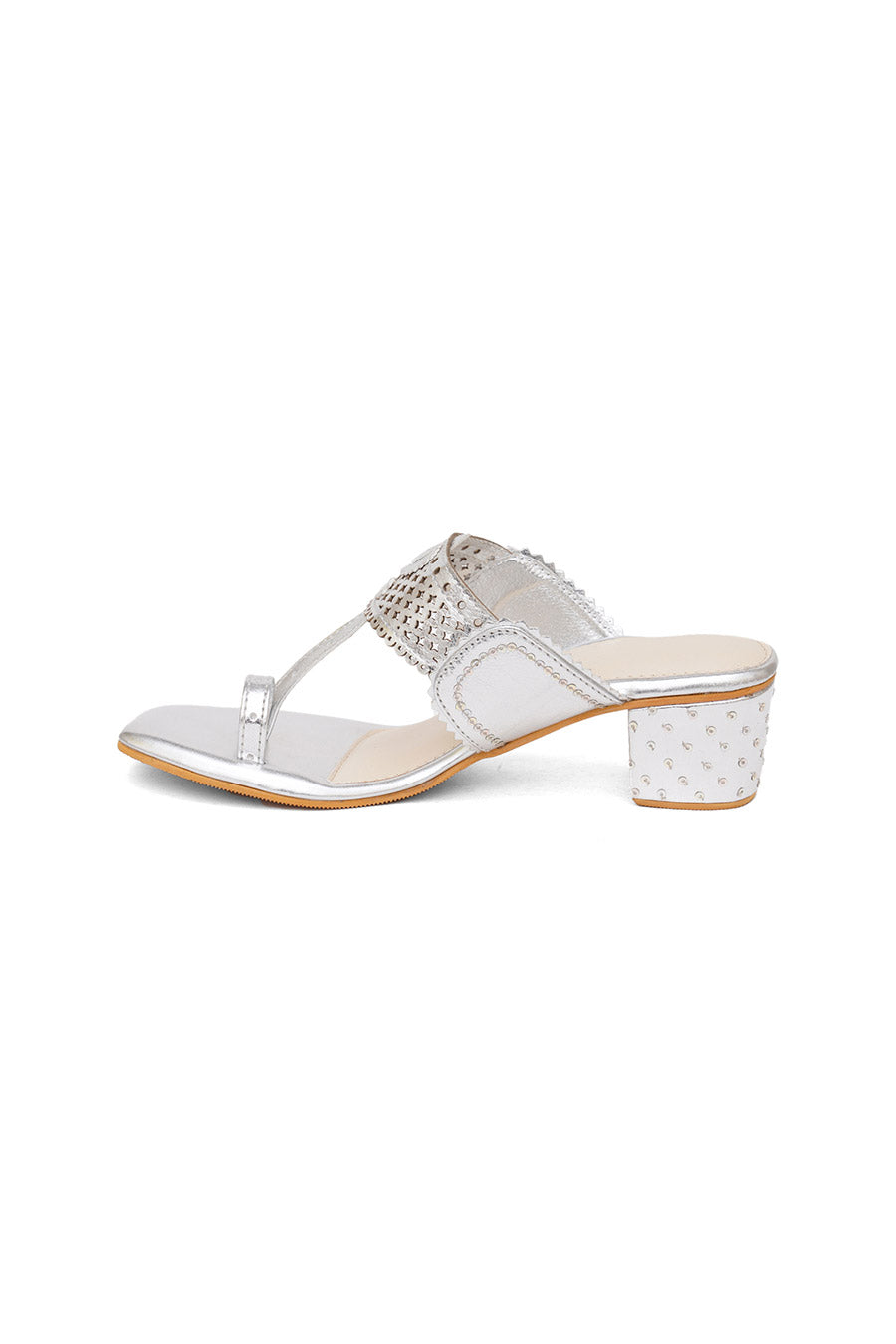 Silver Metallic Embroidered Kolhapuri Heels