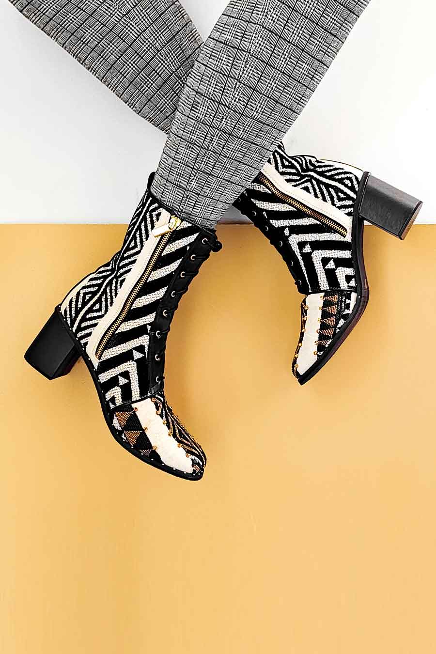 Black & White Embroidered Dakota Boots