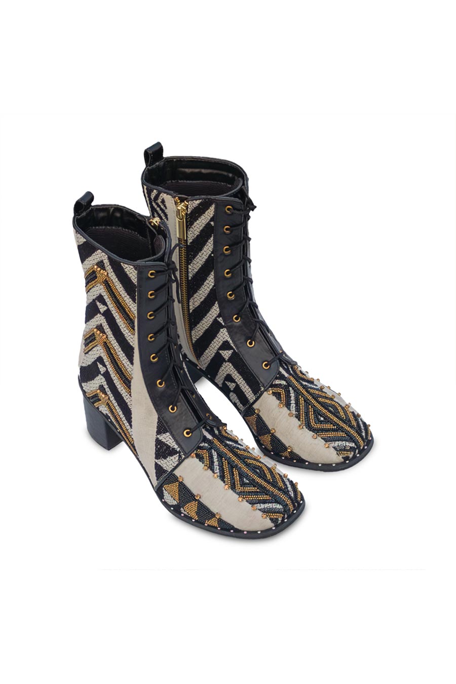 Black & White Embroidered Dakota Boots
