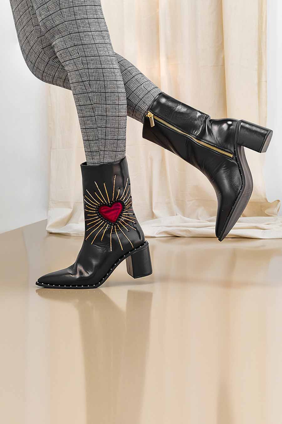 Black Embroidered Boots