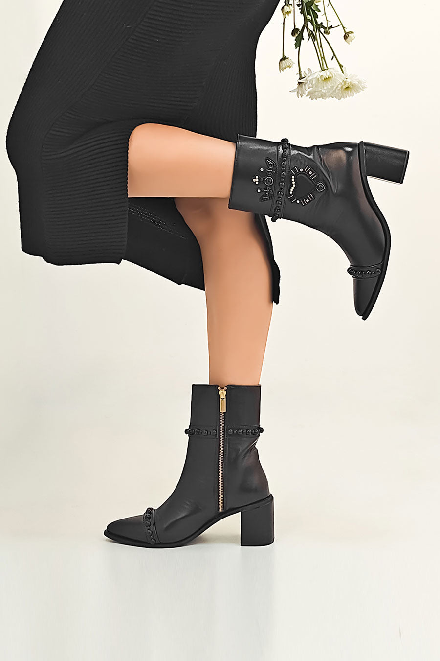 Black Embroidered Dloce Vita Boots