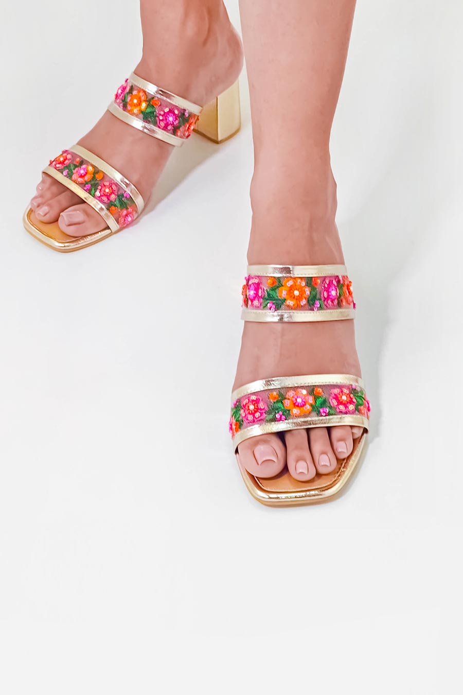 Multicolour Floral Embroidered Magic Heels