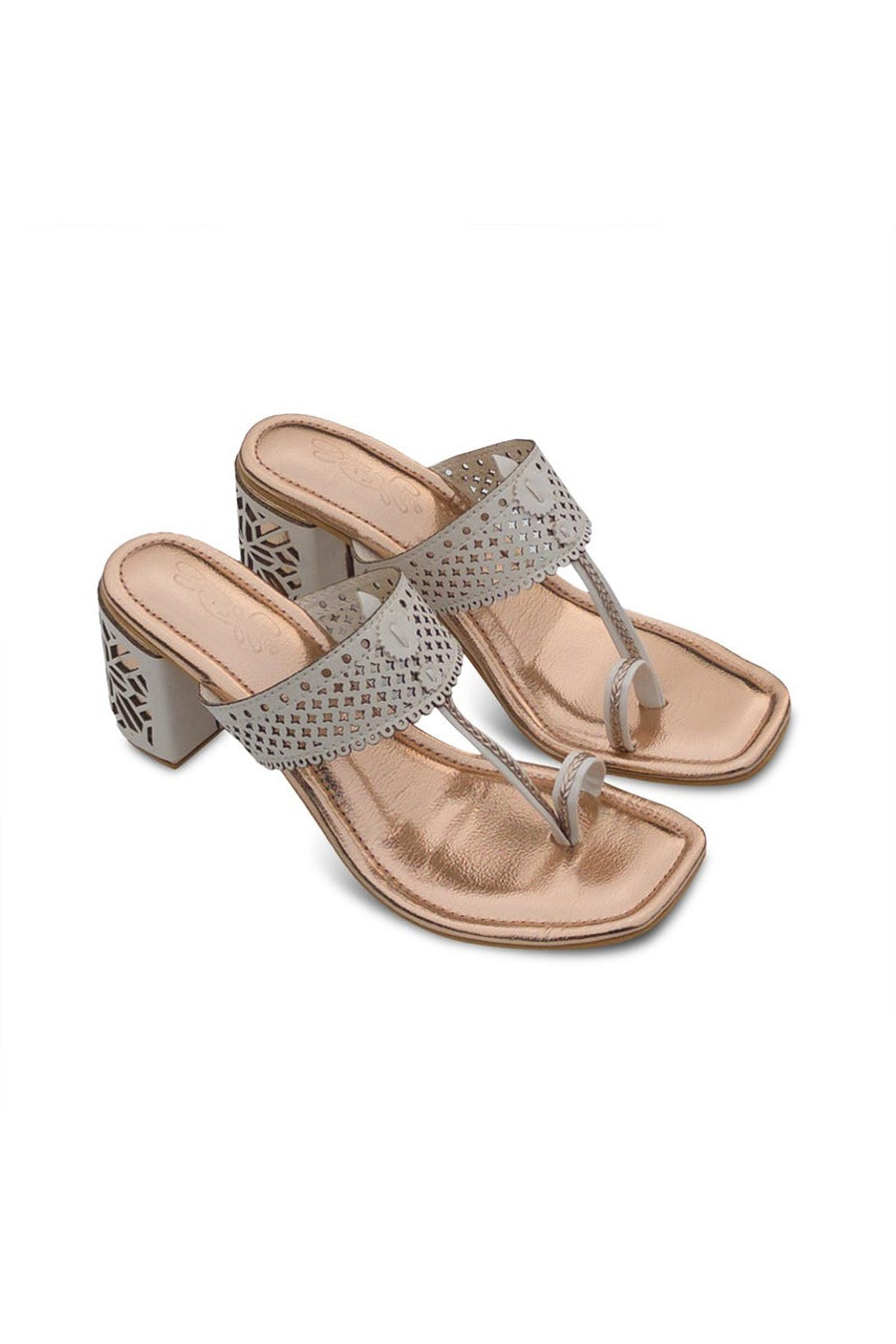 Silver & Rose Gold Cut-Out Kolapuri Heels