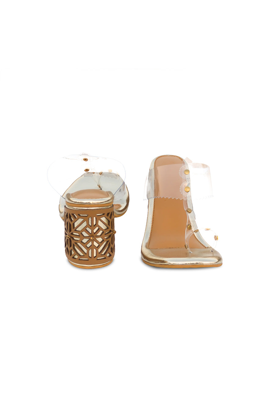 Gold & Nude Cut-Out Kolapuri Heels