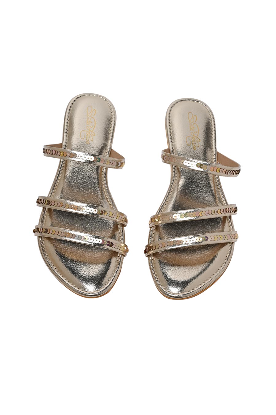 Gold Crystal Embellished Strappy Flats