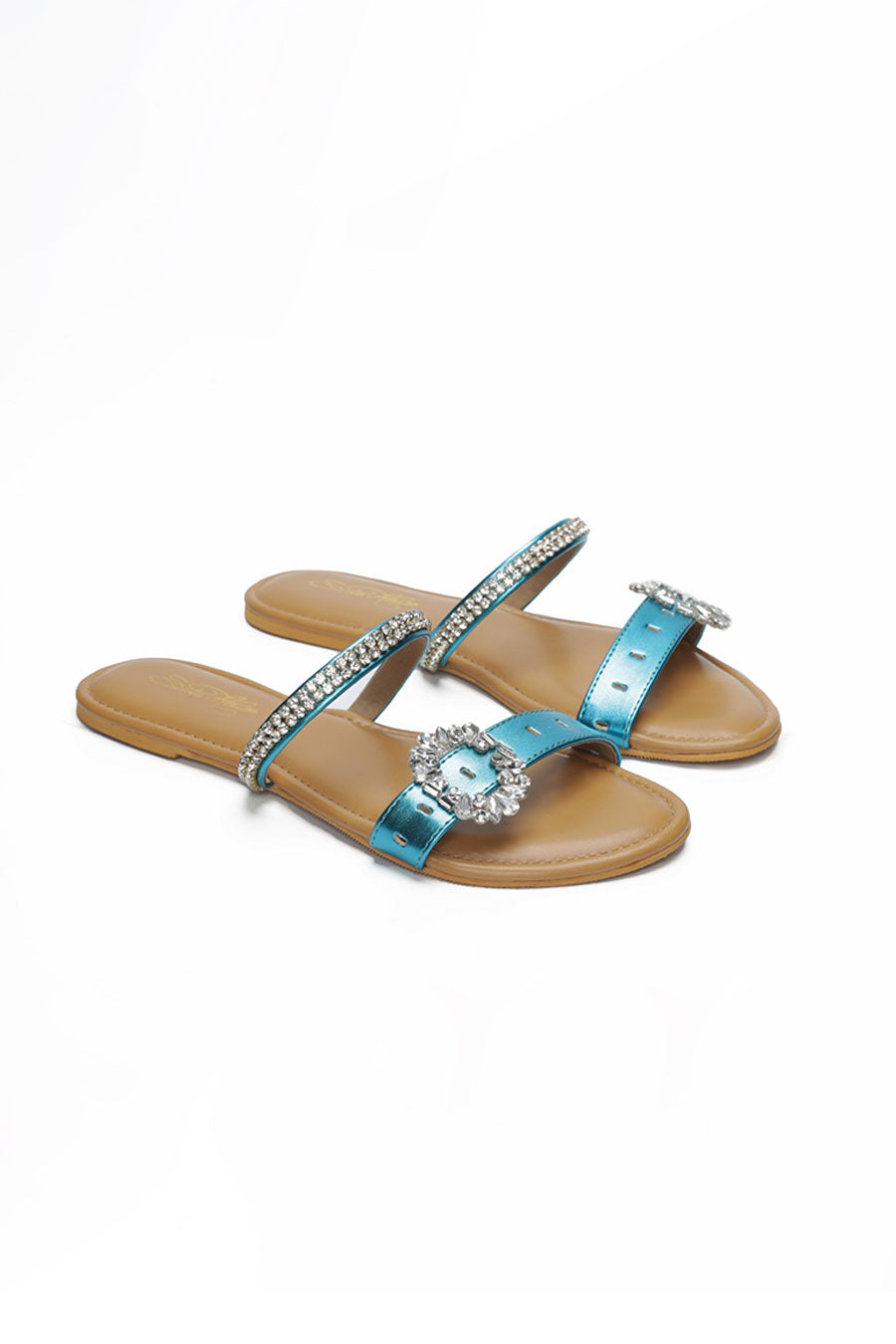 Metallic Blue Crystal Brooch Flats