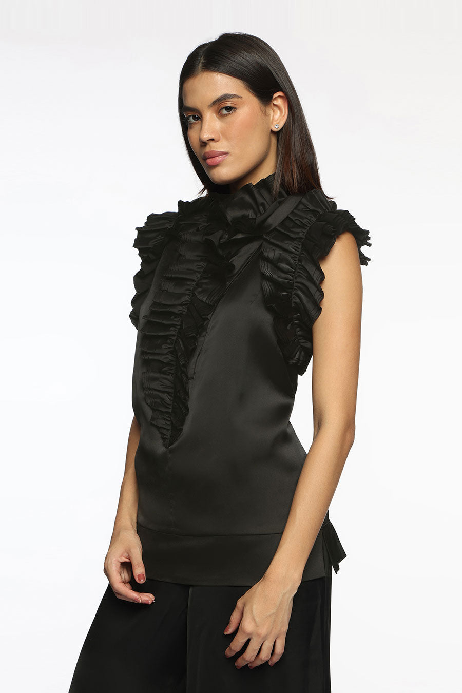 Black Multi-Frill Top