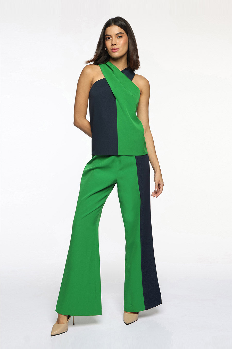 Green & Blue Kim Cross Neck Top