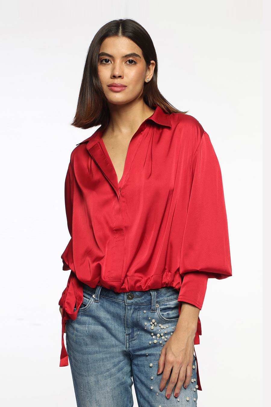 Red Rachel Side Knot Shirt Top