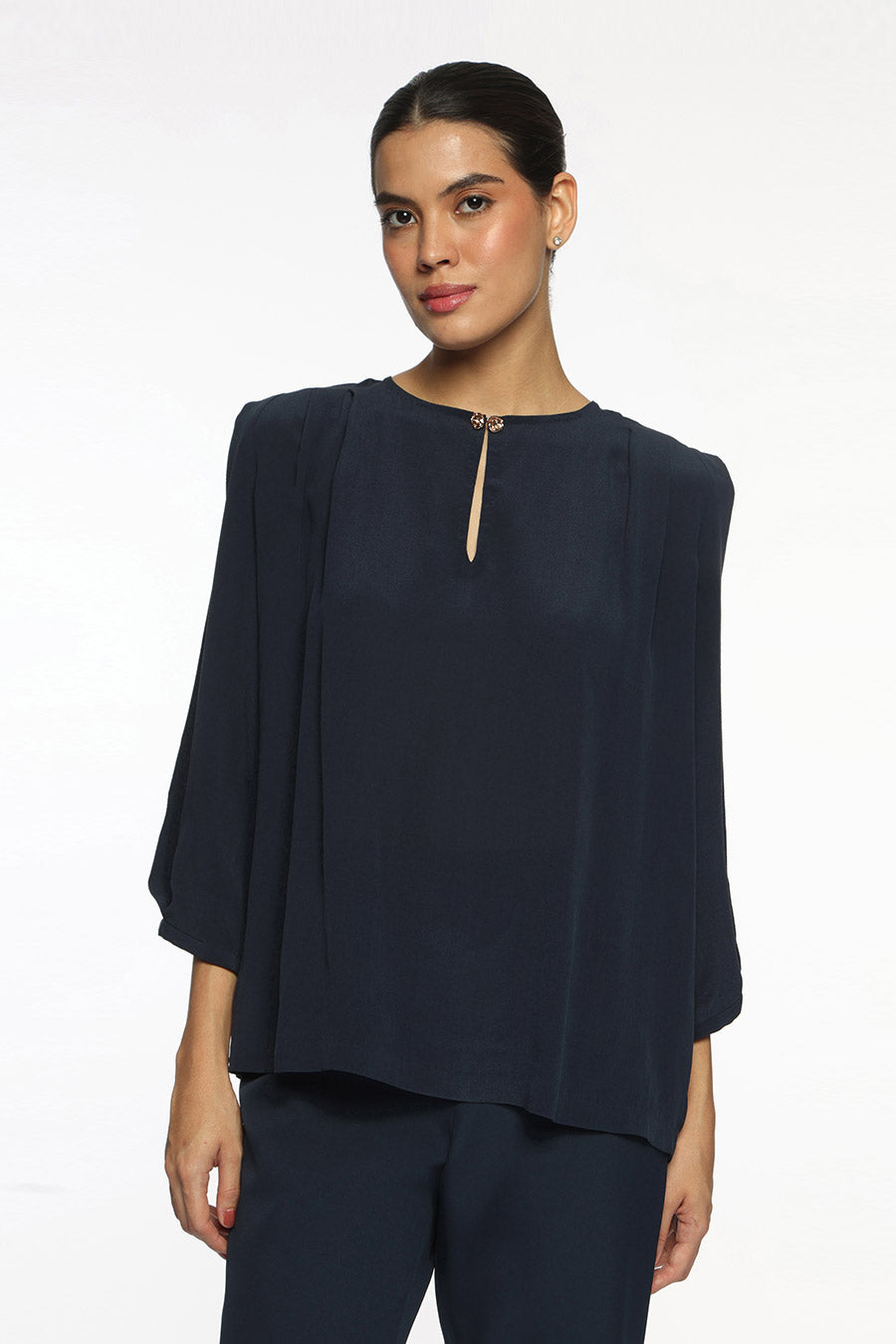Dark Blue Logan Slit-Sleeve Top