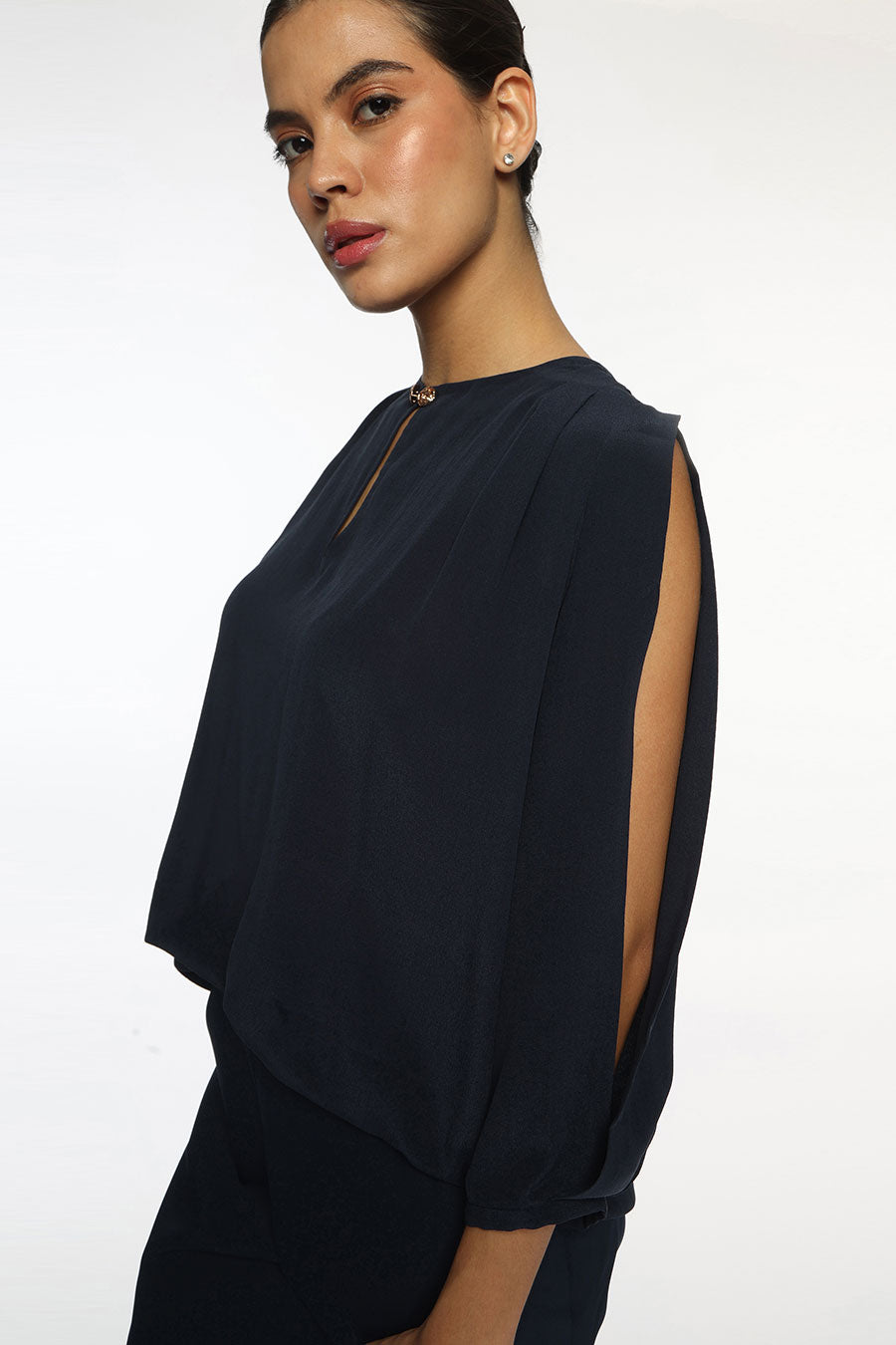 Dark Blue Logan Slit-Sleeve Top