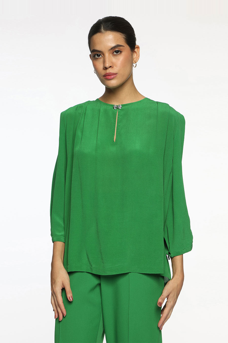Green Logan Slit-Sleeve Top