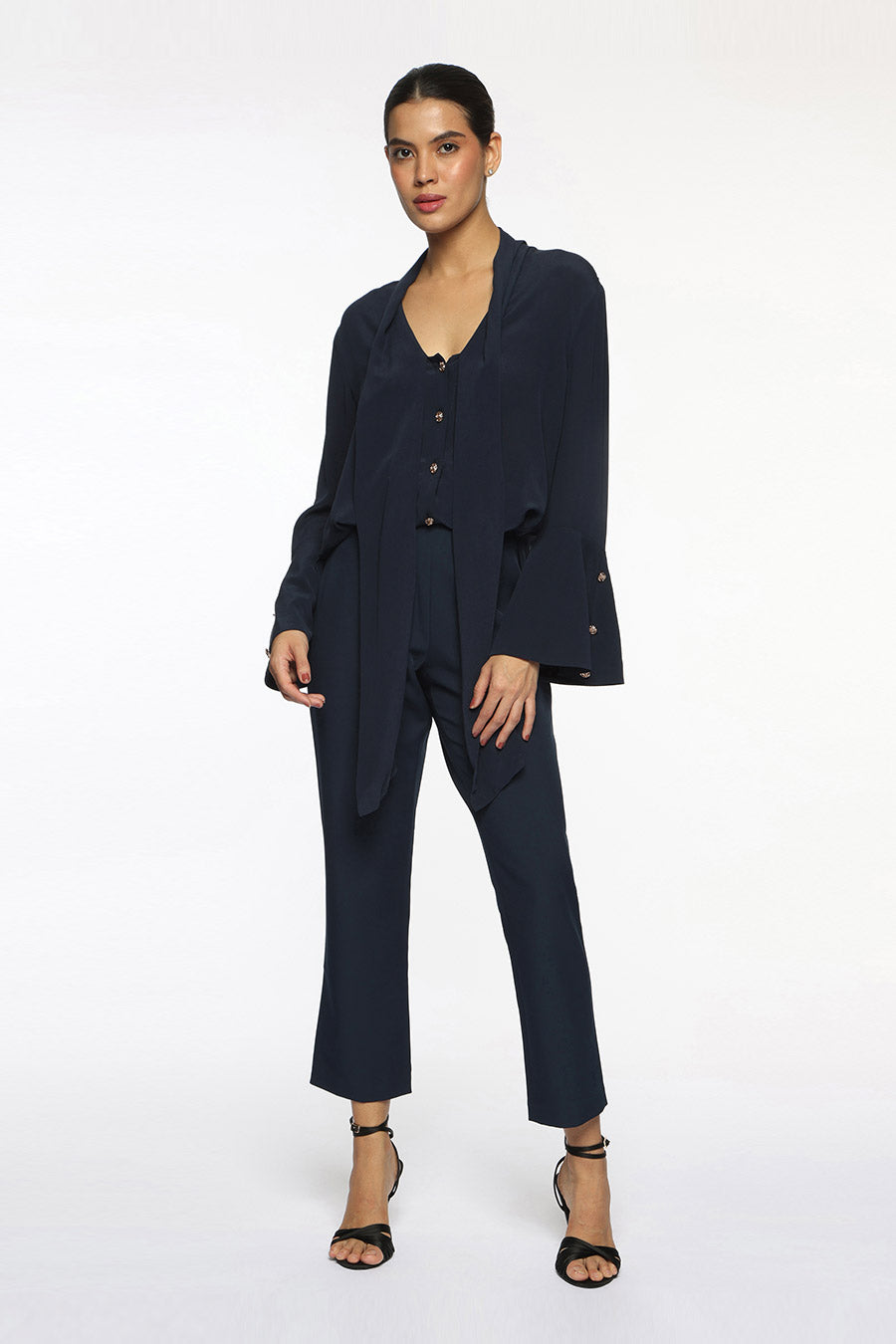 Dark Blue Phoebe Front-Tie Top