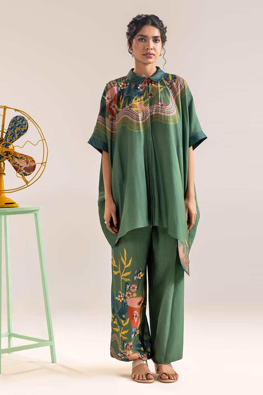 Green Flora Printed Tunic & Pant Co-Ord Set