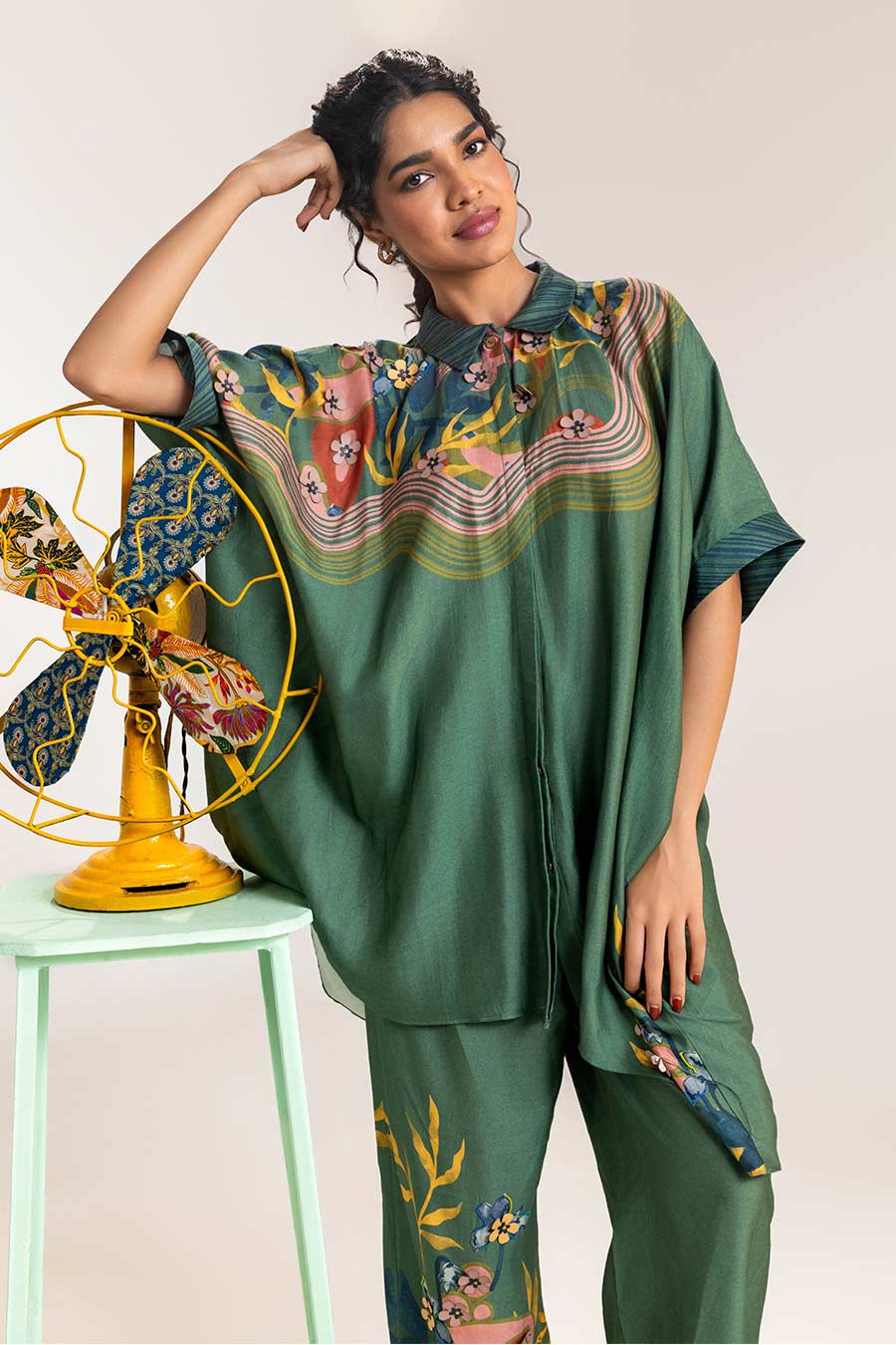 Green Flora Printed Tunic & Pant Co-Ord Set