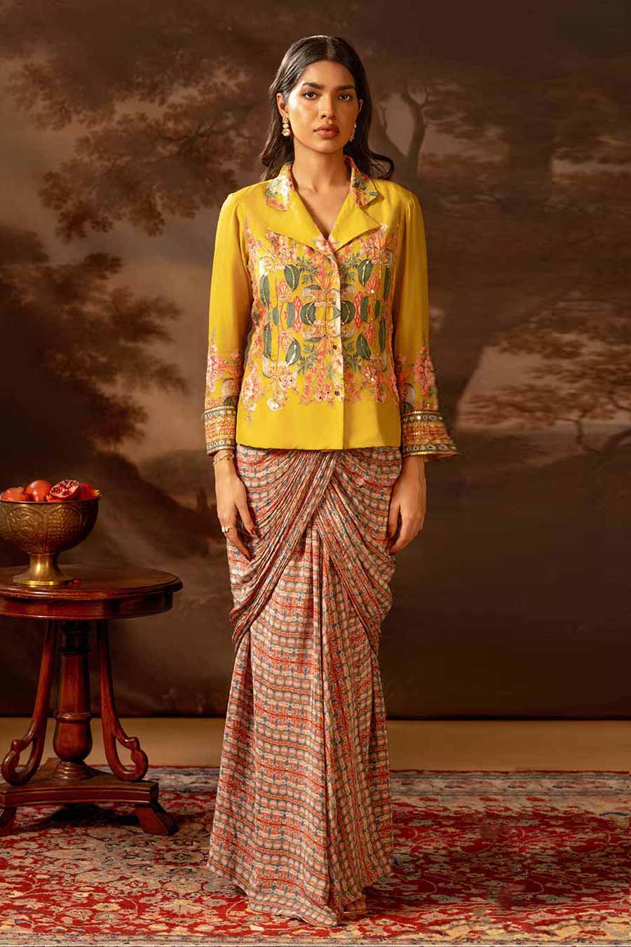 Yellow Tamaya Embellishment Jacket & Skirt Co-Ord Set