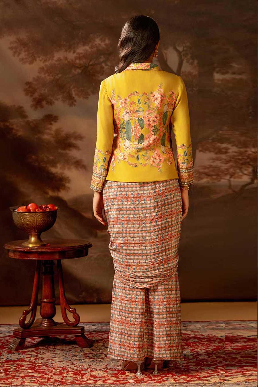 Yellow Tamaya Embellishment Jacket & Skirt Co-Ord Set